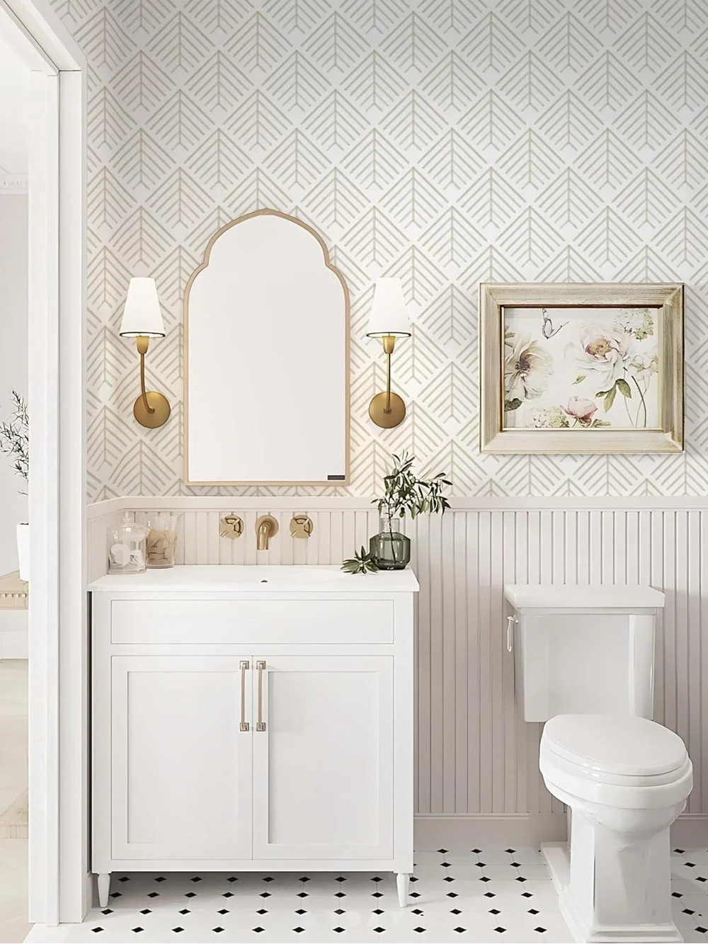 Boho Neutral Geometric Peel-and-Stick Wallpaper - White & Beige NWT